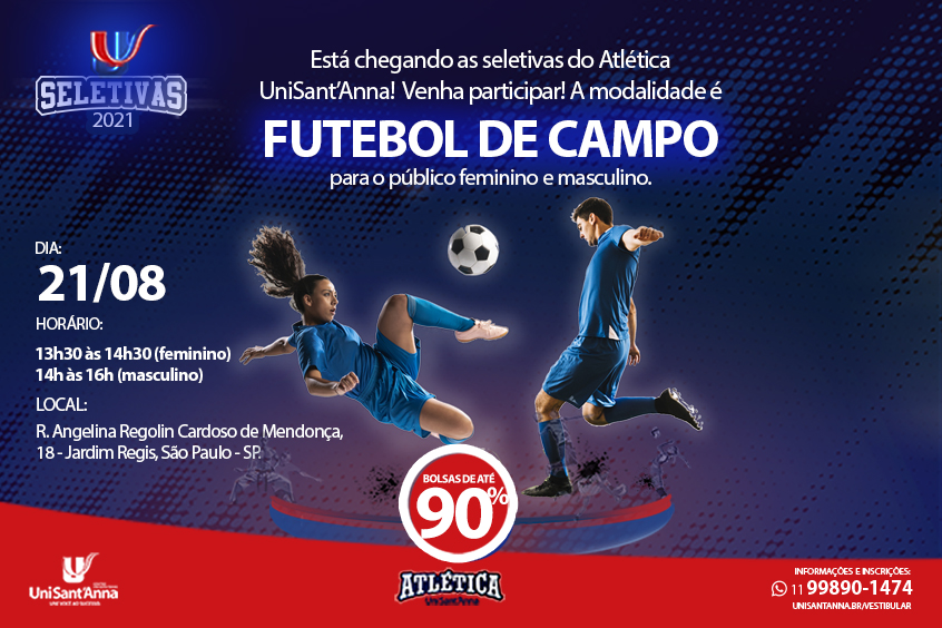 No momento, você está visualizando Atlética UniSant’Anna promove seletiva para Futebol de Campo dia 21/08