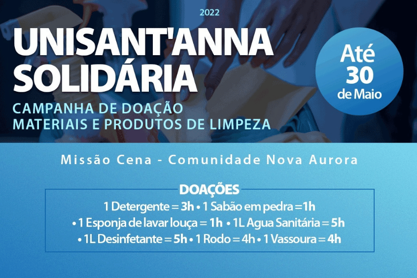 Read more about the article UniSant’Anna Solidária arrecada produtos de limpeza para Missão Cena